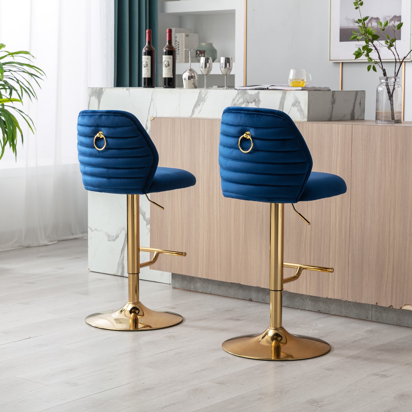 Comb Adjustable Counter Height Bar Stool - Navy Blue Set of 2