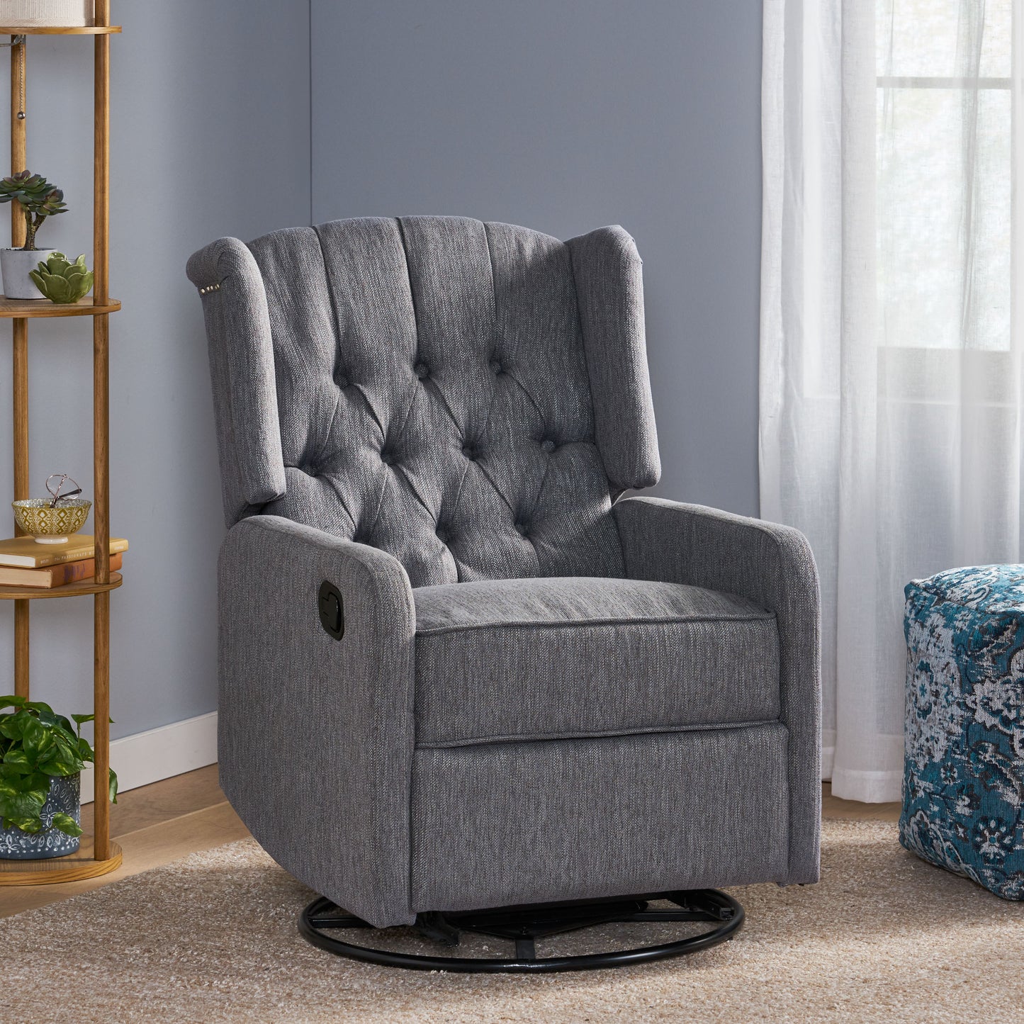 Mylo Manual Recliner Chair with 360-Degree Swivel - Charcoal