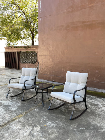 Ariane 3 Pc Outdoor Swivel Rocker Patio Chairs - Off White