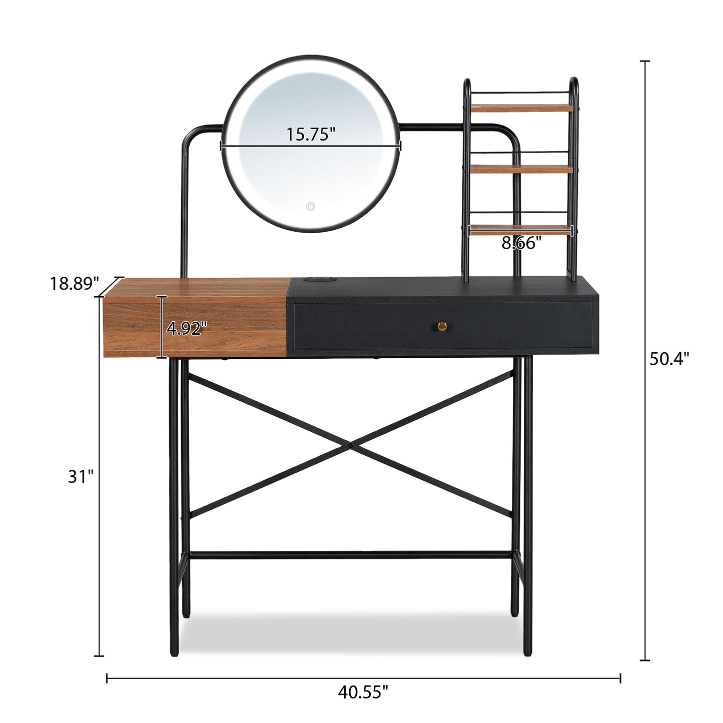 Esme Makeup Vanity Desk with 3-Mode Lighted Mirror - Black