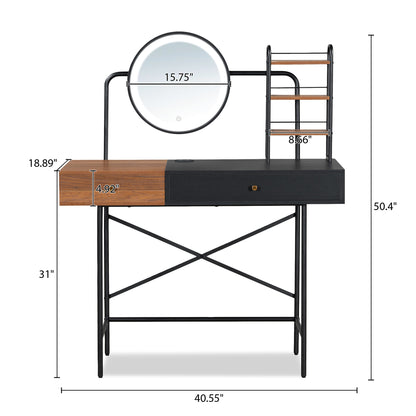 Esme Makeup Vanity Desk with 3-Mode Lighted Mirror - Black