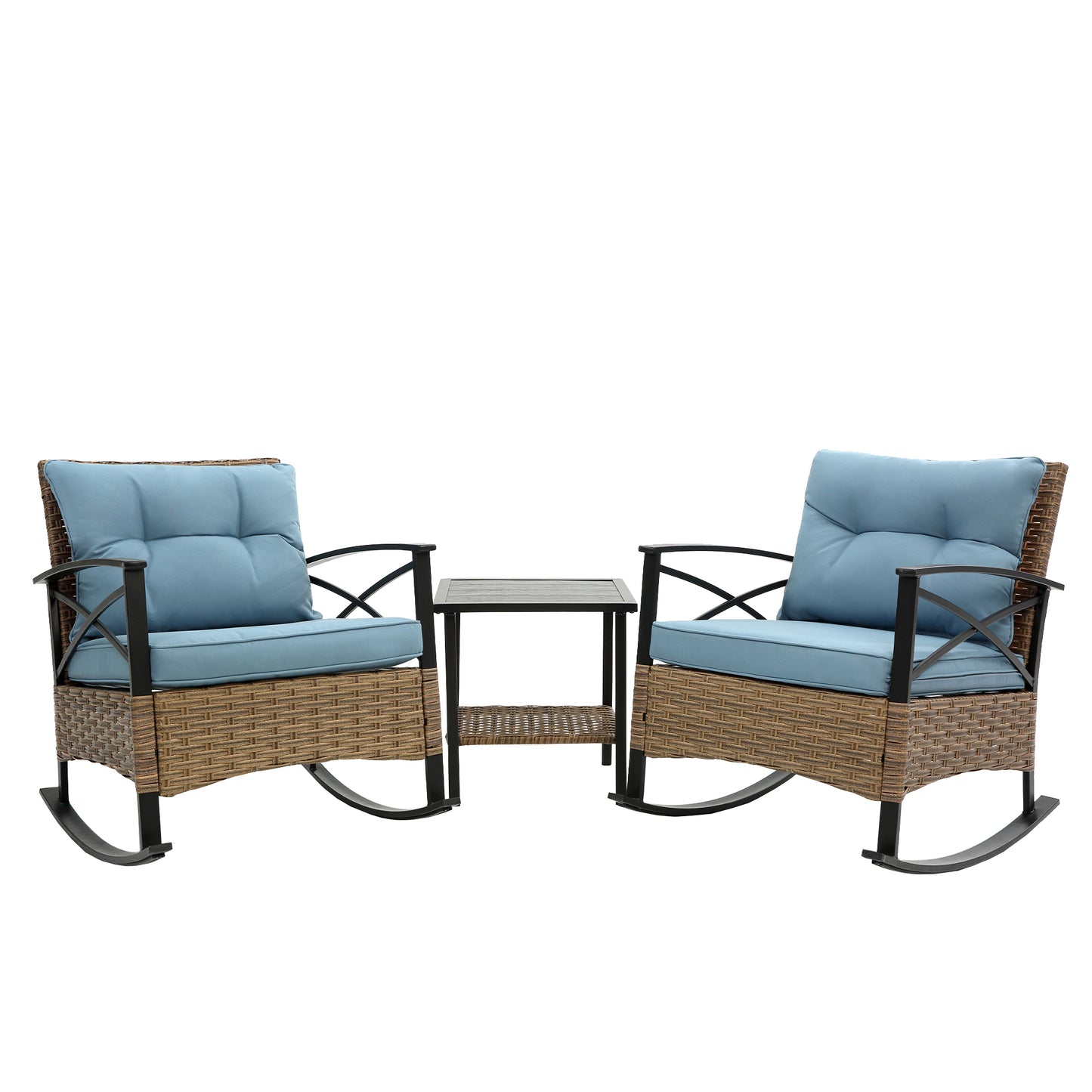 Stearns 3 Pc Rocking Rattan Set - Blue