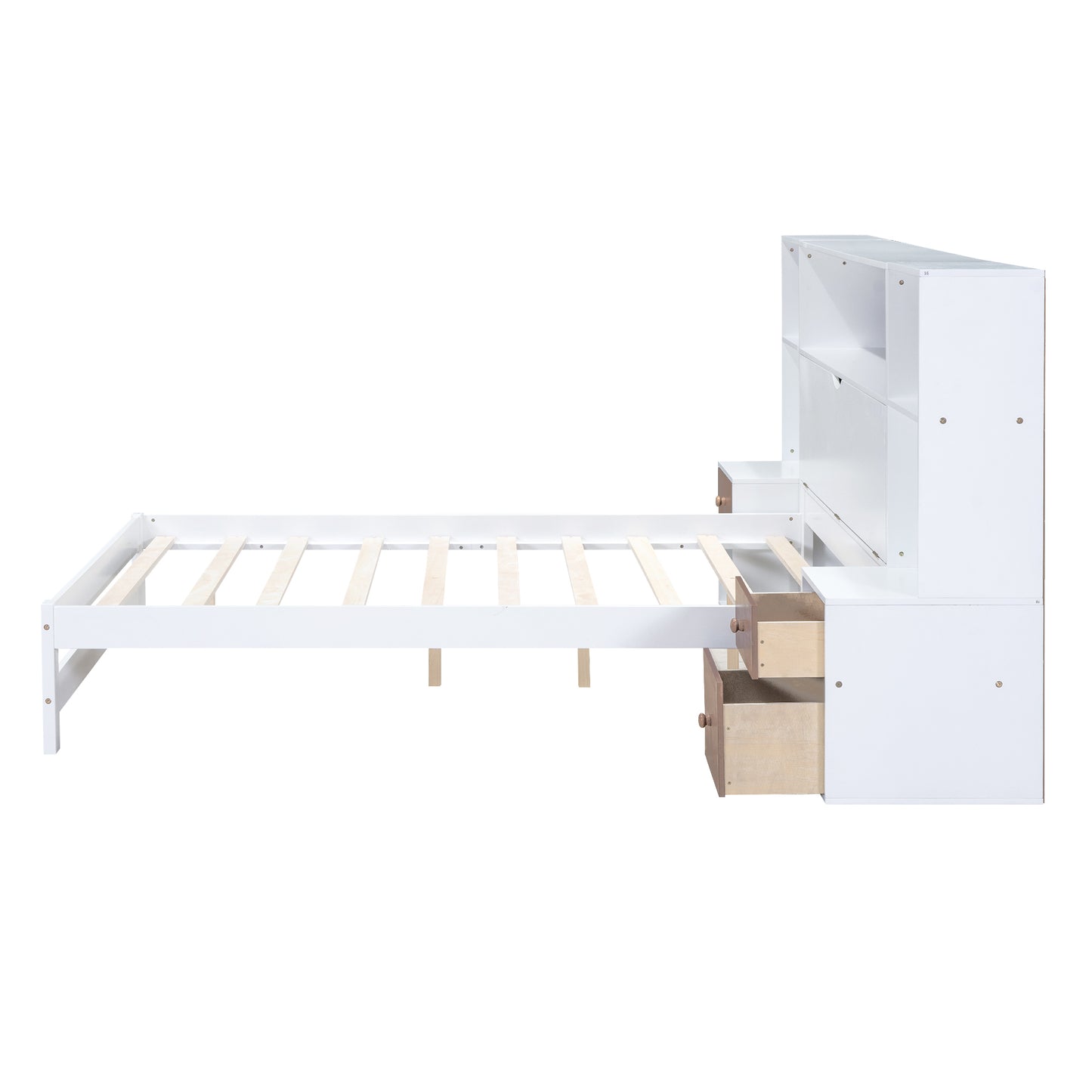 Jo Full Size Platform Bed w Storage Headboard and Drawers - White