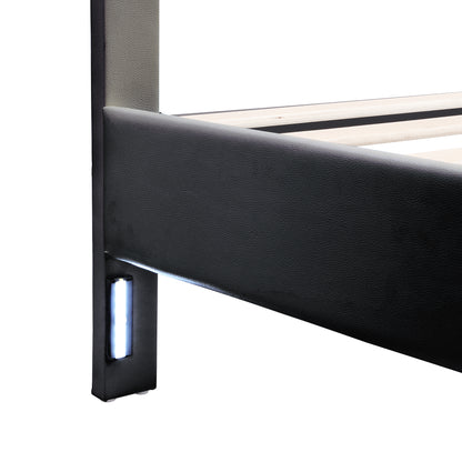 Nex Queen Size Platform Bed w Motion Activated Night Lights - Black