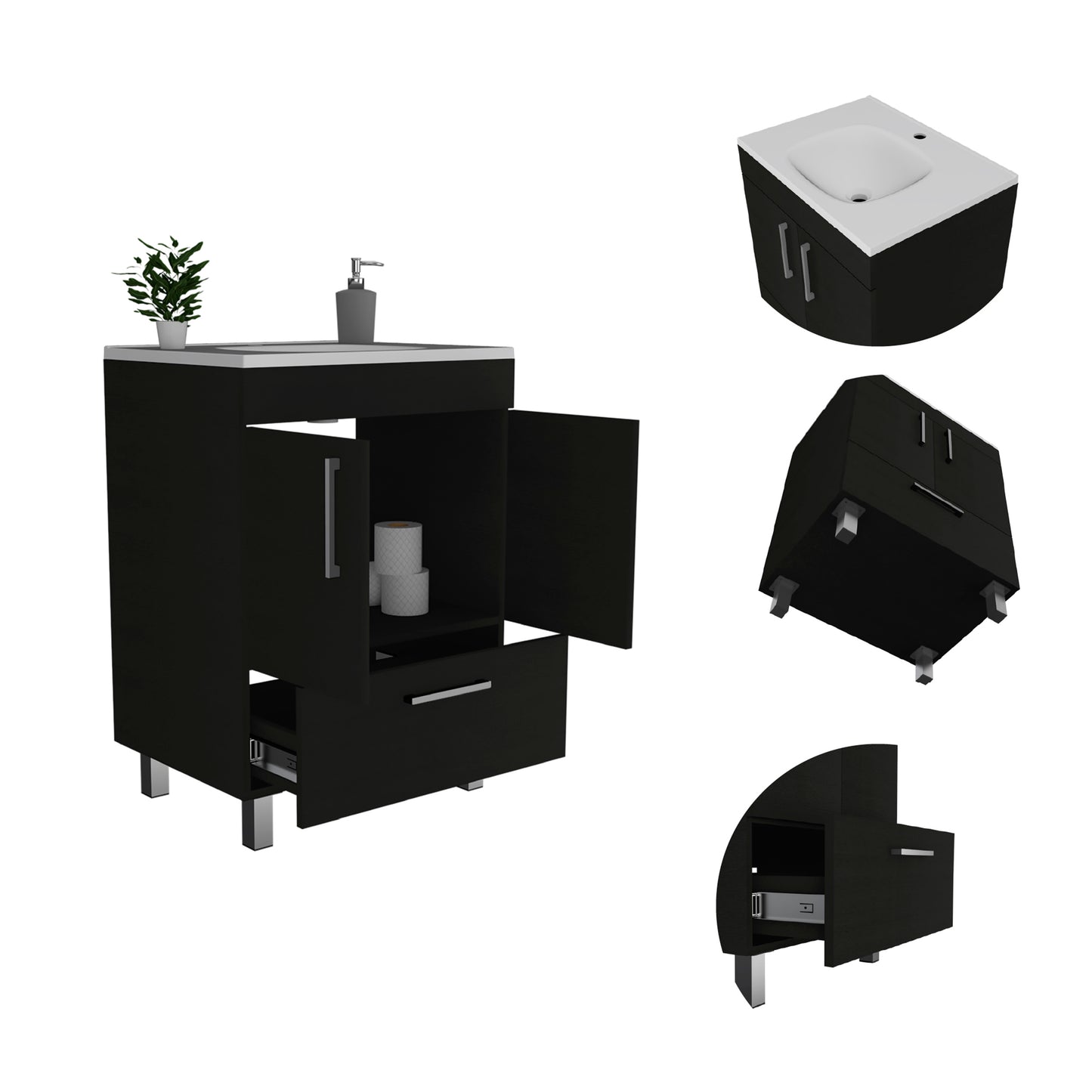 2-Door Rectangle Single Bathroom Vanity - Black