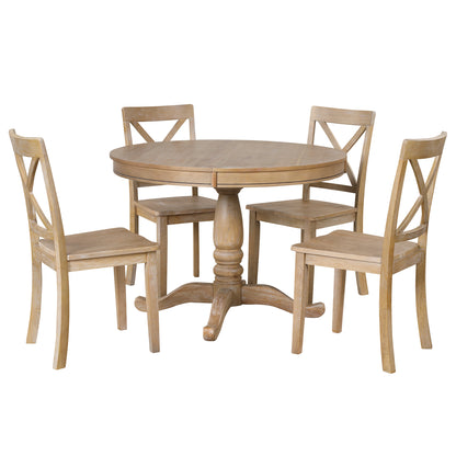 Vivia 5pc Dining Set Round Table 4x side Chairs - Natural