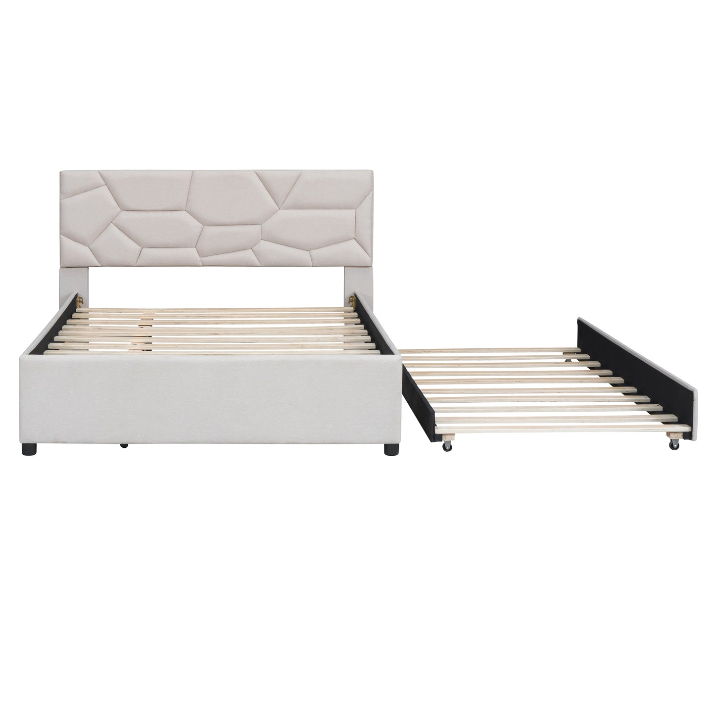 Brick Full Size Upholstered Platform Bed with Twin Size Trundle - Beige