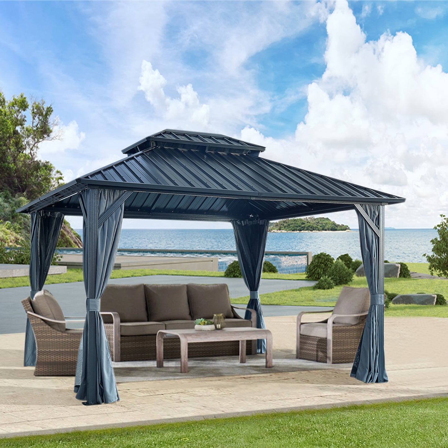 Afix 10 X 12 ft  Permanent Hardtop Gazebo Canopy - Black