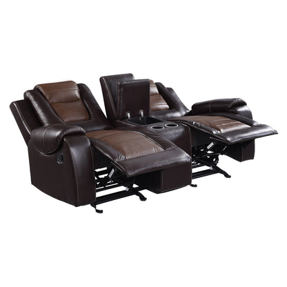 Lozano Loveseat Dual Glider Reclining with Center Console - Dark Brown+Light Brown