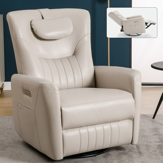 Davila Swivel and Rocker Power Recliner Chair with Lumbar and Neck Support - Light Gray