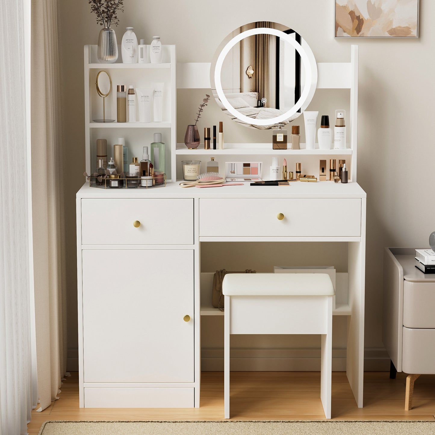 Zamo II Vanity Desk with Mirror and Lights