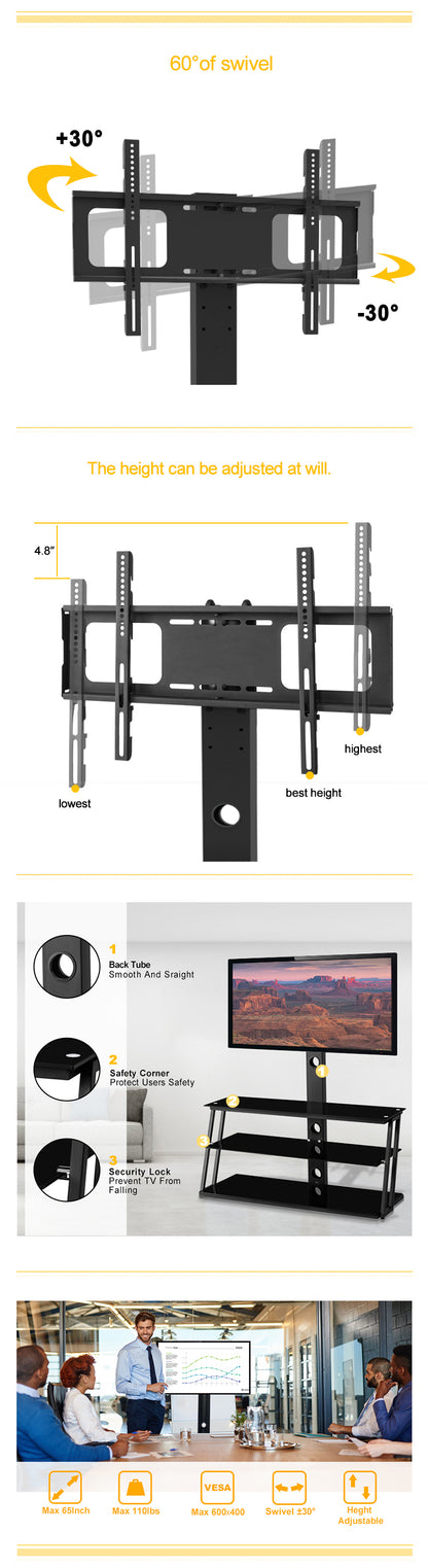 Echo Angle And Height Adjustable Tempered Glass TV Stand - Black