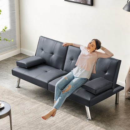 Jax Convertible Faux Leather Sofa Bed  - Grey