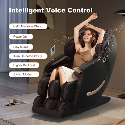 Elias Deluxe Zero Gravity Full Body Massage Chair with AI Voice Control - Black+Brown