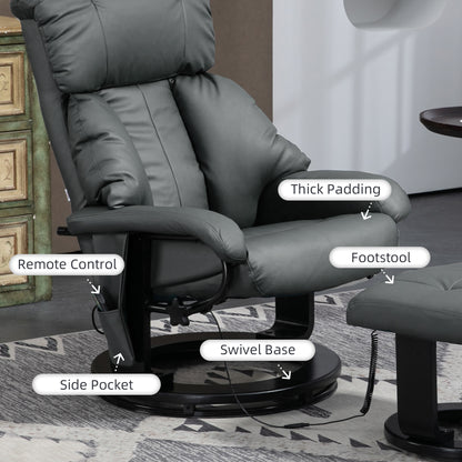 Harvey 360° Swivel Massage Recliner Chair with Ottoman - Gray