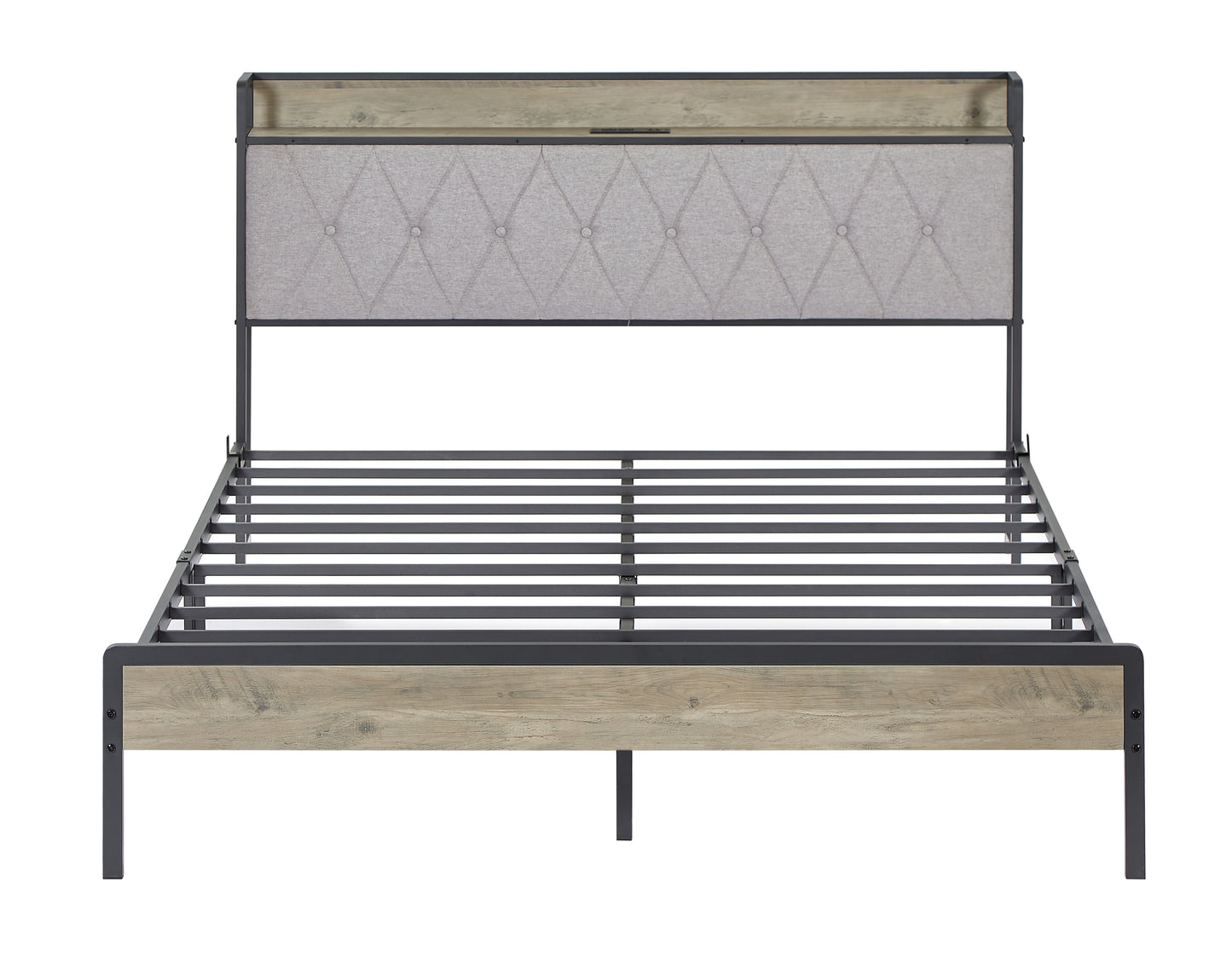 Biony Queen Size Metal Bed Frame W Charging Station - Gray