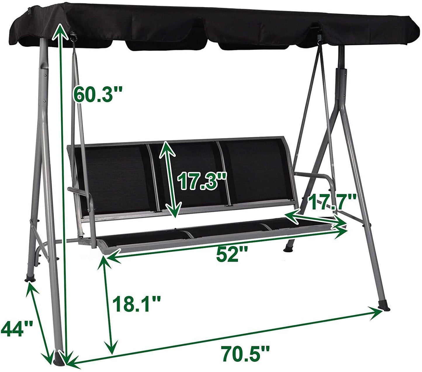 Rosser 3-Person Outdoor Swing Chair Adjustable Canopy - Black