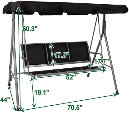 Rosser 3-Person Outdoor Swing Chair Adjustable Canopy - Black