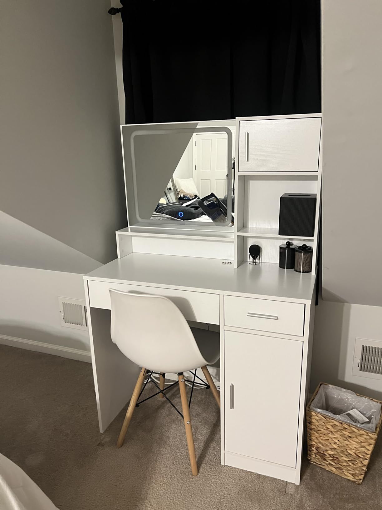 Alyssa Vanity Desk with Mirror and LED Light Strip - White