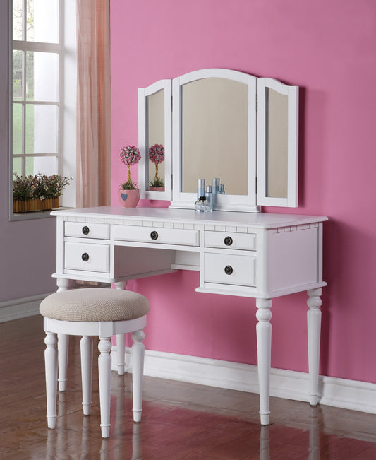 Arias Vanity Set with Foldable Mirror - White