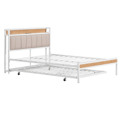 Quest Full Size Metal Platform Bed Frame with Trundle - White