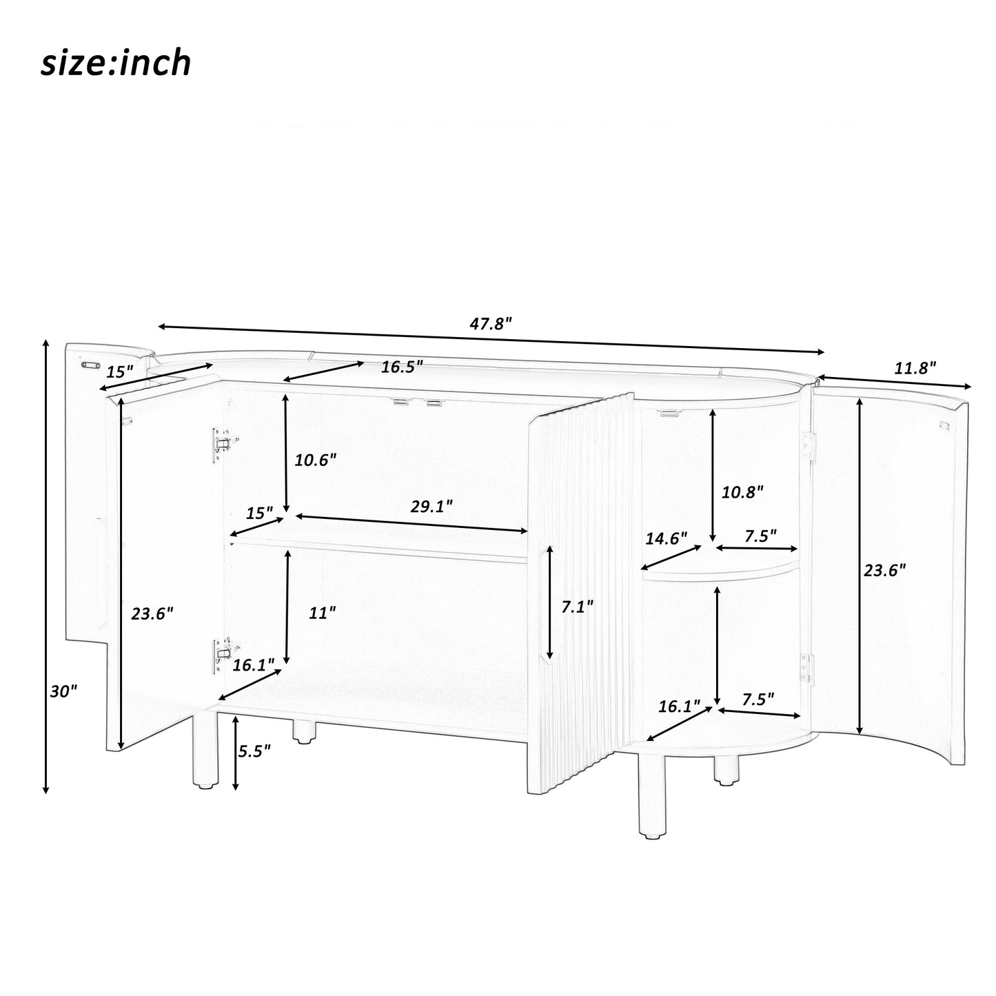 U Storage Sideboard Cabinet - Black