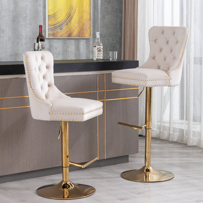 Golden Velvet Comfort Barstools - Beige Set of 2