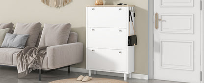 Bio Shoe Cabinet with 3 Flip Drawers - White