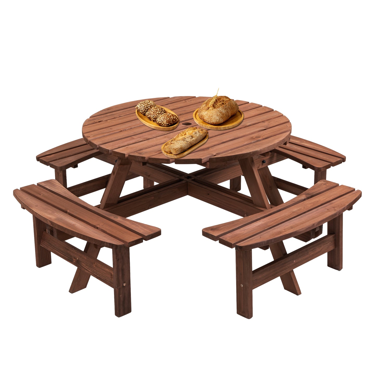 Nix 8-Person Circular Outdoor Wooden Picnic Table - Brown