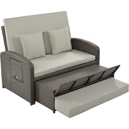 Tula PE Wicker Rattan Double Chaise Lounge - Gray