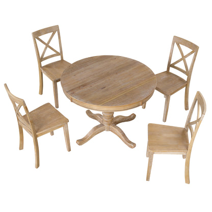 Vivia 5pc Dining Set Round Table 4x side Chairs - Natural