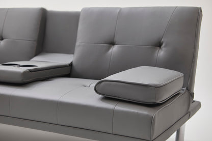 Neza Convertible Faux Leather Sofa Bed  - Grey