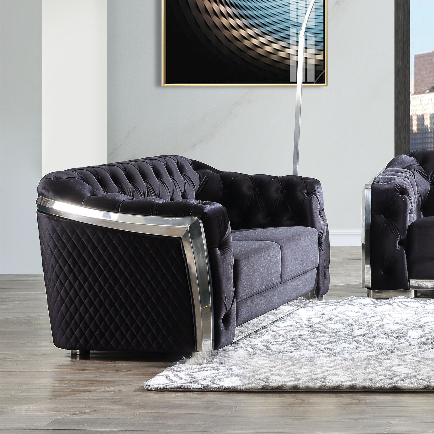 Pyroden Velvet Loveseat - Black