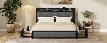 Kie Queen Size Bed Frame with LED - Dark Gray