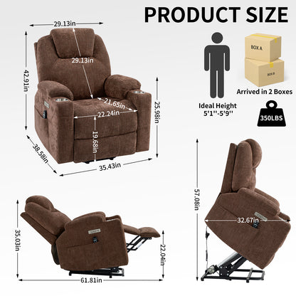 Okin Power Lift Chenille Recliner Chair with Massage & Heat - Brown