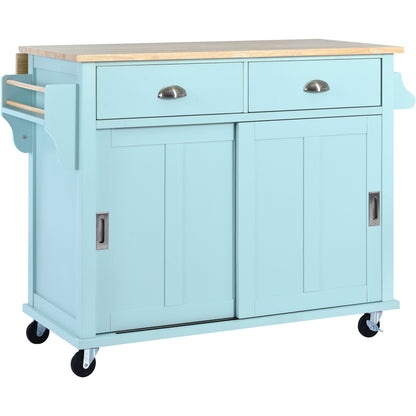 Culinary  Kitchen Cart with Countertop With Barn Door - Mint Green