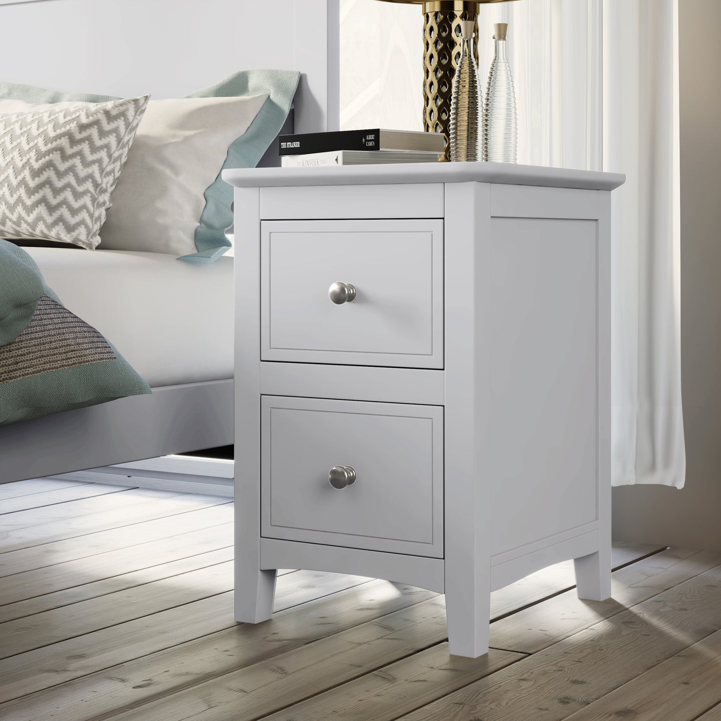 New Port 2 Drawers Solid Wood Nightstand End Table - White