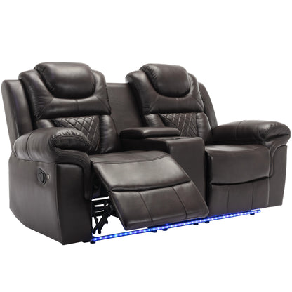 Milo Manual Recliner Loveseat with LED Light Strip - Brown