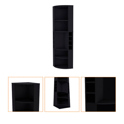 Avery 5 Large Shelves Corner Bar Cabinet - Black