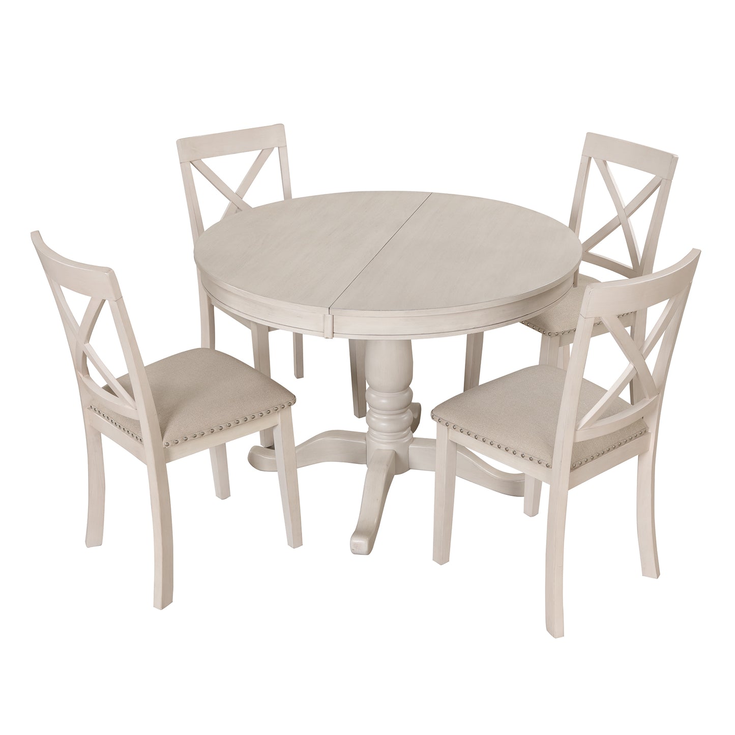 Vivia 5pc Dining Set Round Table 4x side Chairs - White