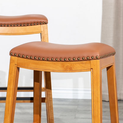 30" Bar Stool, Natural Finish, Saddle Leather Seat