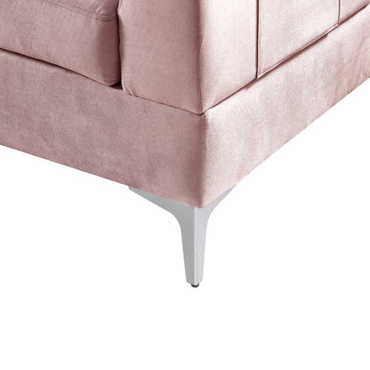 Chloe Velvet Sectional Sofa Chaise with USB Charging Port - Pink