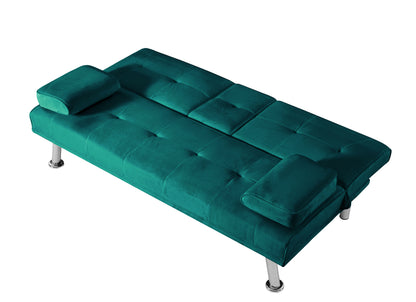 Devo Velvet Upholstered  Convertible Folding Futon Sofa Bed - Green