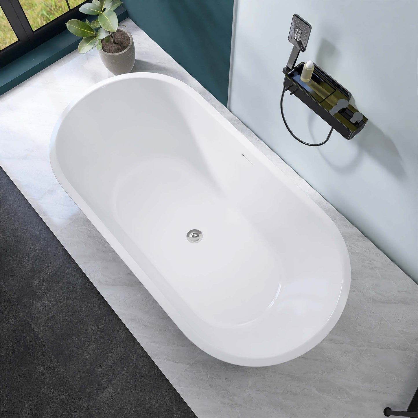 Madison 59" Minimalist  Acrylic Freestanding Soaking Bathtub  -  Matte Black