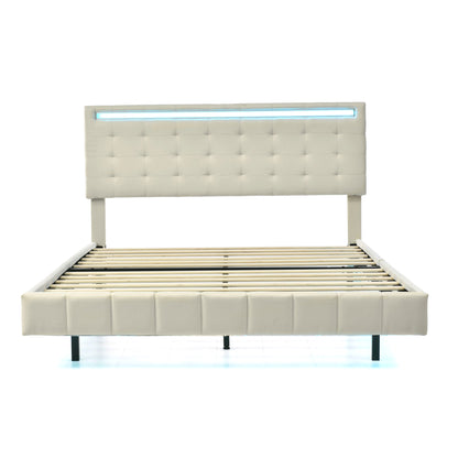 Marc Queen Size Floating Bed Frame with LED - Beige