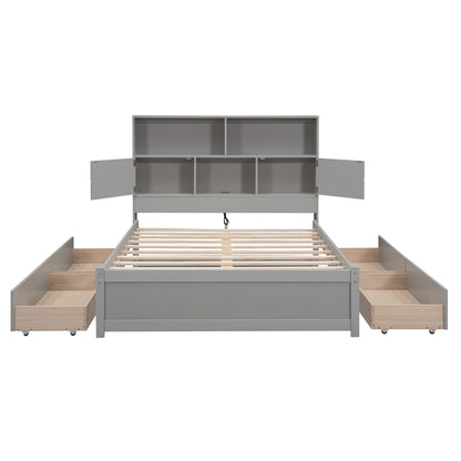 Jazz Full Size Platform Bed w 4 Drawers - Gray