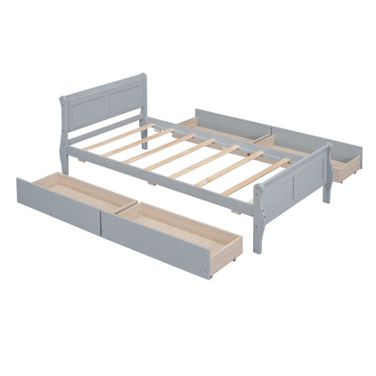 Meg Twin Size Wood Platform Bed with 4 Drawers - Gray