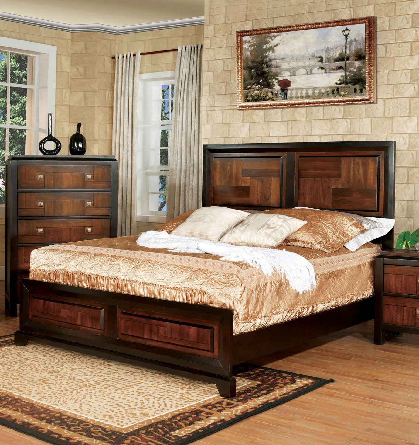 Natasia Solidwood Queen Size Bed - Walnut