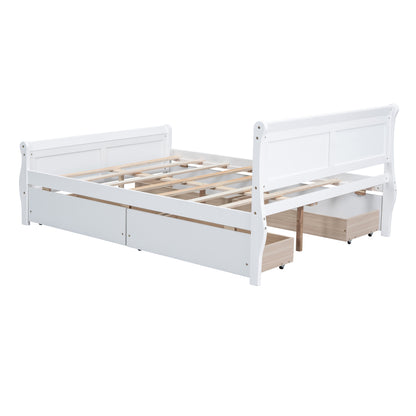 Meg Full Size Wood Platform Bed with 4 Drawers - White