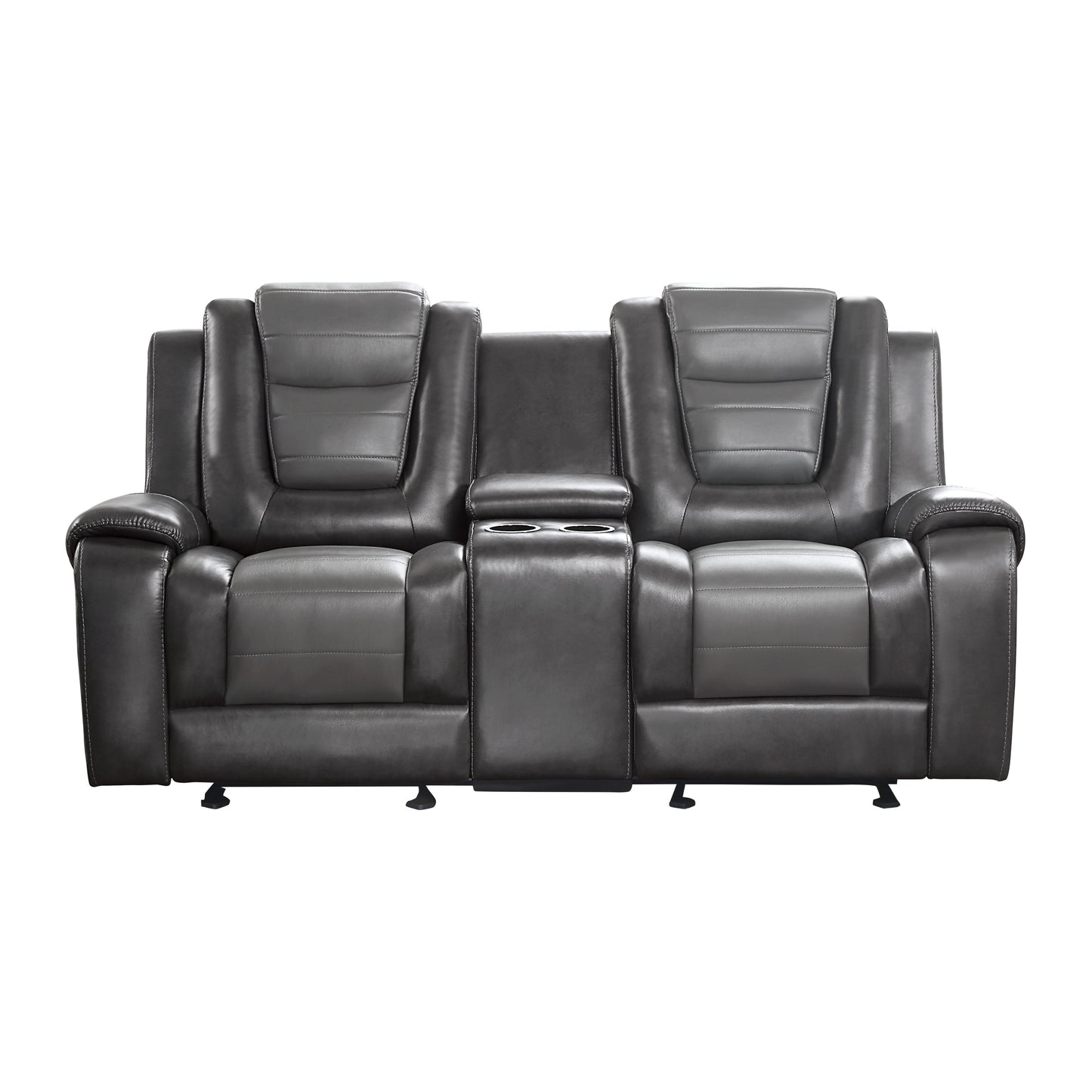 Lozano Loveseat Dual Glider Reclining with Center Console - Dark Gray+Light Gray